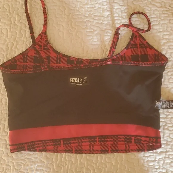 NEW BEACHRIOT LIBBY PLAID PRINT SPORTS BRA IN MERRY PLAID - Picture 6 of 9